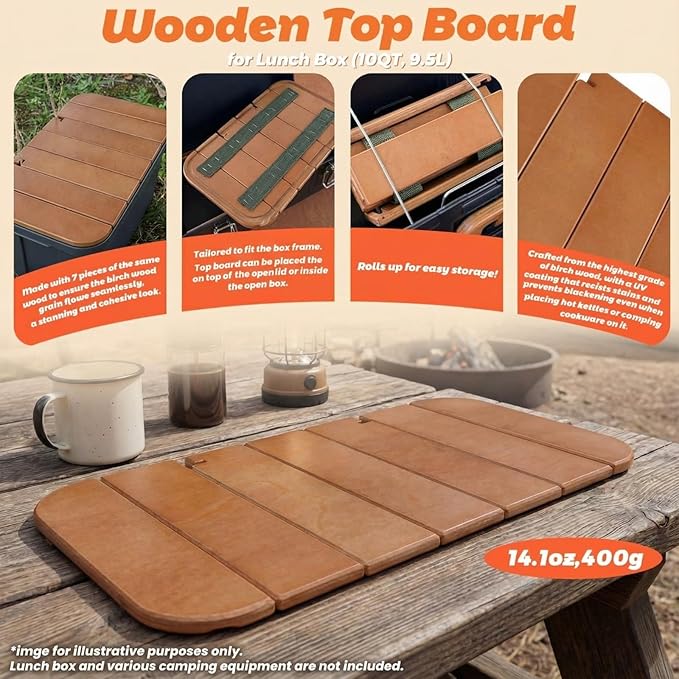 Wooden Table Compatible with Lunch Box 10qt Portable Outdoor Camping Picnicking Cafe Kit Accessories Mini Folding Meal Tables (7.3 x 13.6 x 0.4 Inch), Not Included Lunchbox