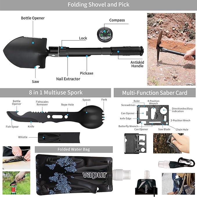 145 Pieces Emergency Survival Camping Kit, Molle First Aid Kit with Splint for Trauma Wound Care Blow Out for Outdoor Tornado Preparedness Kit, Black