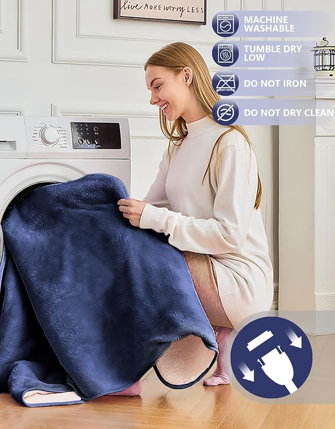 Car Heated Blanket, 12/24V Portable Heated Blanket for Car, Machine Washable Flannel Travel Blanket, 3 Heating Levels, 60x44 Inches, 4-in-1 Design, Convenient for Camping,Navy Blue