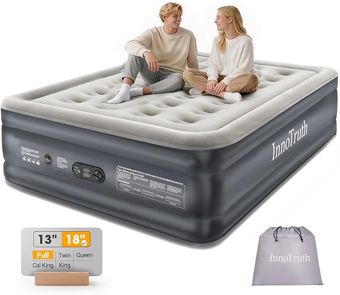 InnoTruth Air Mattress Full with Built in Pump, Inflatable Blow up Mattress, 18" Raised Colchones Inflables Air Bed for Guests & Home, Ideal for Home Use and Outdoor Camping, 600lb Weight Capacity