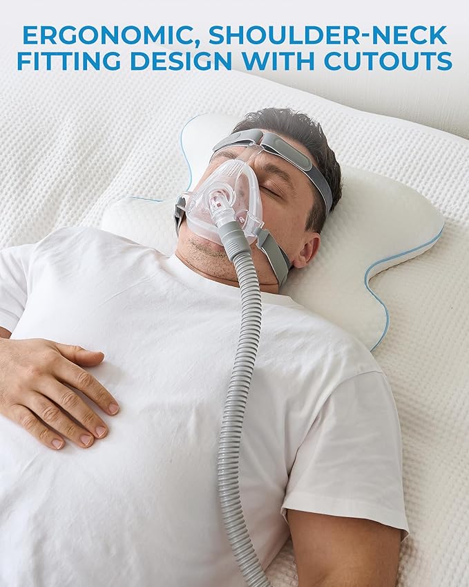 Elviros Portable CPAP Pillow for Side & Back Sleepers, Travel Sleep Apnea Pillow with Adjustable Height to Relieve Neck Pain, Reduce Mask Leaks & Pressure, Includes Travel Bag for Camping, Hotels