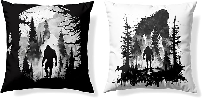 Funny Bigfoot Sasquatch Forest Throw Pillow Covers 18x18 Set of 2,Camper Decor Pillowcase,Big Foot Sasquatch Gifts,Camping Camper Bigfoot Gifts for Women（89）