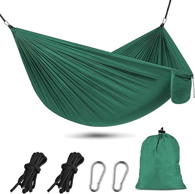 OBTANIM Camping Hammock 500lbs Portable Lightweight Single or Double Hammock with Tree Straps and Carry Bag for Camping Backpacking Hiking Travel Beach Outdoor Indoor (Dark Green)