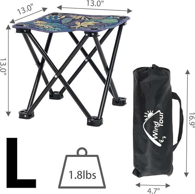 Wind Tour Portable Folding Camping Stool Outdoor Camping Lightweight Samll Chair for Fishing Hiking Gardening and Beach with Carry Bag (13.0”X13.0” Large Blue -1)