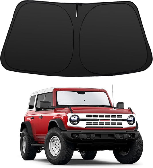 Windshield Sun Shade Custom Fit for 2021-2026 Fo-rd Bronco (Not for Bronco Sport) Accessories Foldable Sunshade Sun Blocker Protect Car from Sun Rays & Heat Damage Keep Car Cooler