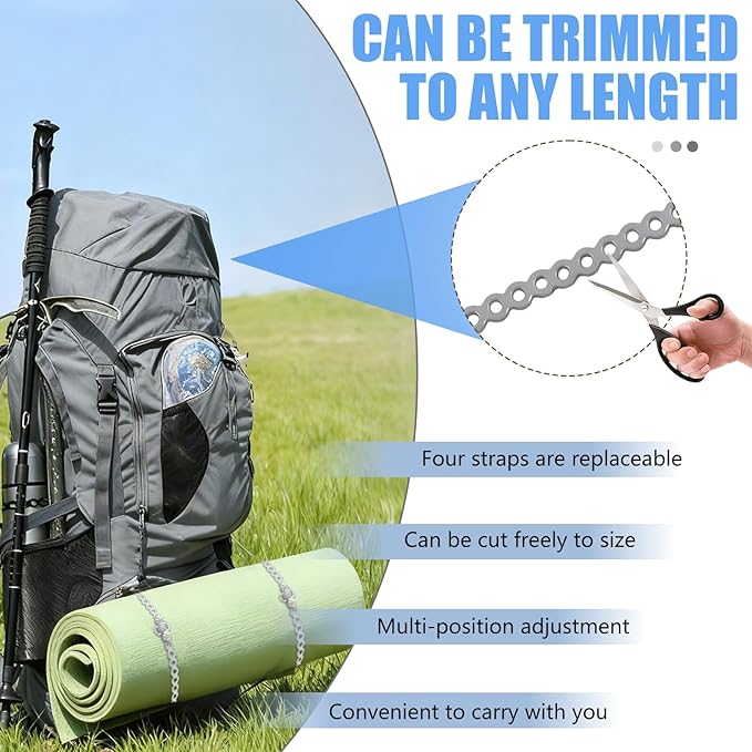 Modular Straps (4-Pack), Heavy Duty Silicone Gear Tie, EDC Multi-Tool Strap for Camping, Travel & Outdoor Survival（Grey）