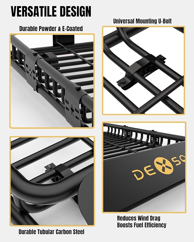 DEXSO 46" x 36" Universal Roof Rack Basket, 200 Lbs Capacity Rooftop Cargo Carrier Basket, Heavy Duty Luggage Holder Rack for SUVs, Trucks, Vehicles