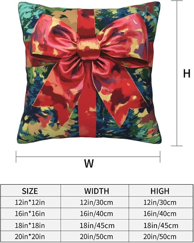 Christmas Bow Art Theme Throw Pillow Covers 18x18 inch Set of 2 Pillow Case Cushion Cover for Home Sofa Couch Living Room Car Decor