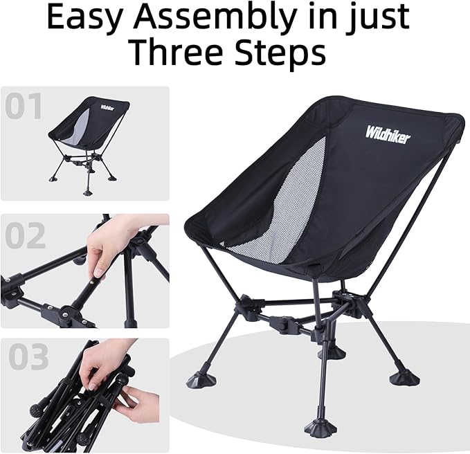 Wildhiker Ultralight Backpacking Chair – Compact Camping Chairs for Adults with Pouch, Weighs 2.8 lbs with Anti-Sinking Large Feet for Beach, Hiking, Motorcycle, Travel, Festival – Green