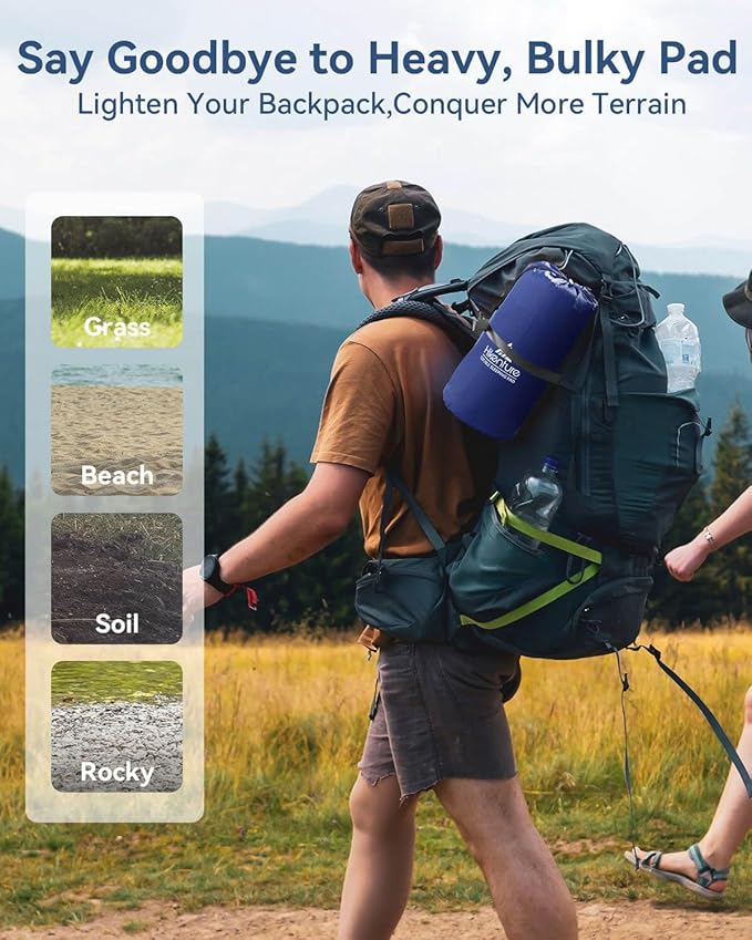Hikenture Double Sleeping Pad for Camping, Ultralight 4" Extra-Thick Camping Mattress 2 Person, Inflatable Backpacking Sleeping Mat, Hiking Air Mattress for Tent (Navy Footpump 79x47.5in)