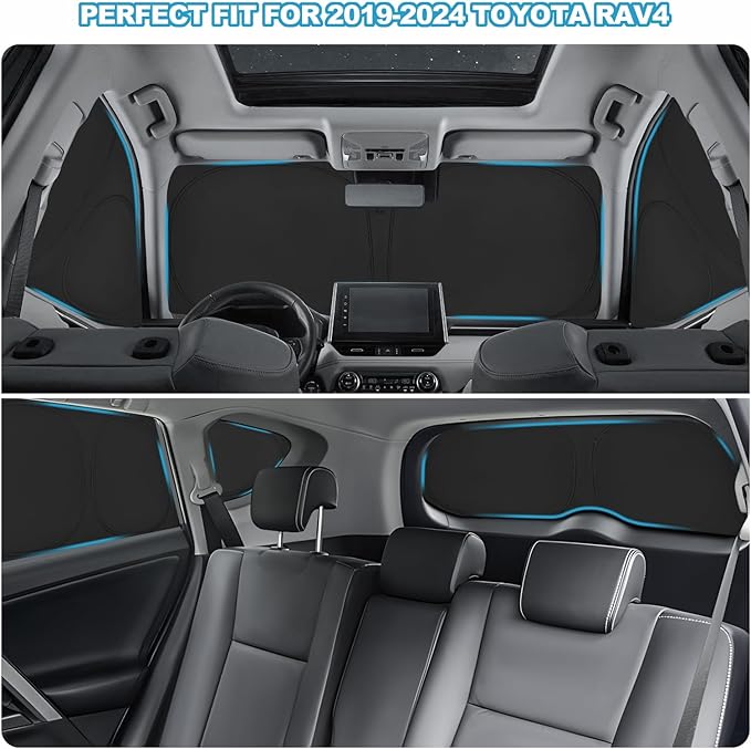 XCBYT 2019-2024 RAV4 Full Coverage Window Shades | 6-Layer Blackout Insulated Sun & UV Protection | Custom Fit Privacy Covers for Camping, Sleeping & Car Living (8 PCS)