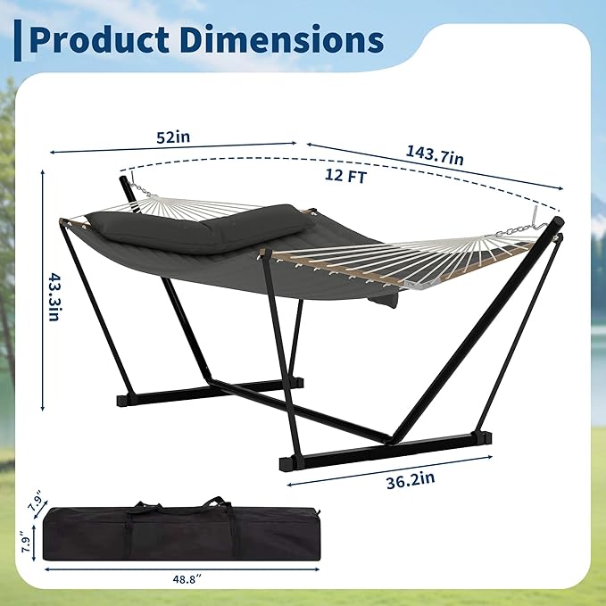 Garvee 2 Person Outdoor Hammock with Stand, Heavy Duty Portable Double Hammock with Balance Rope, MAX 450 LBS Capacity for Patio, Backyard, Garden, Beach