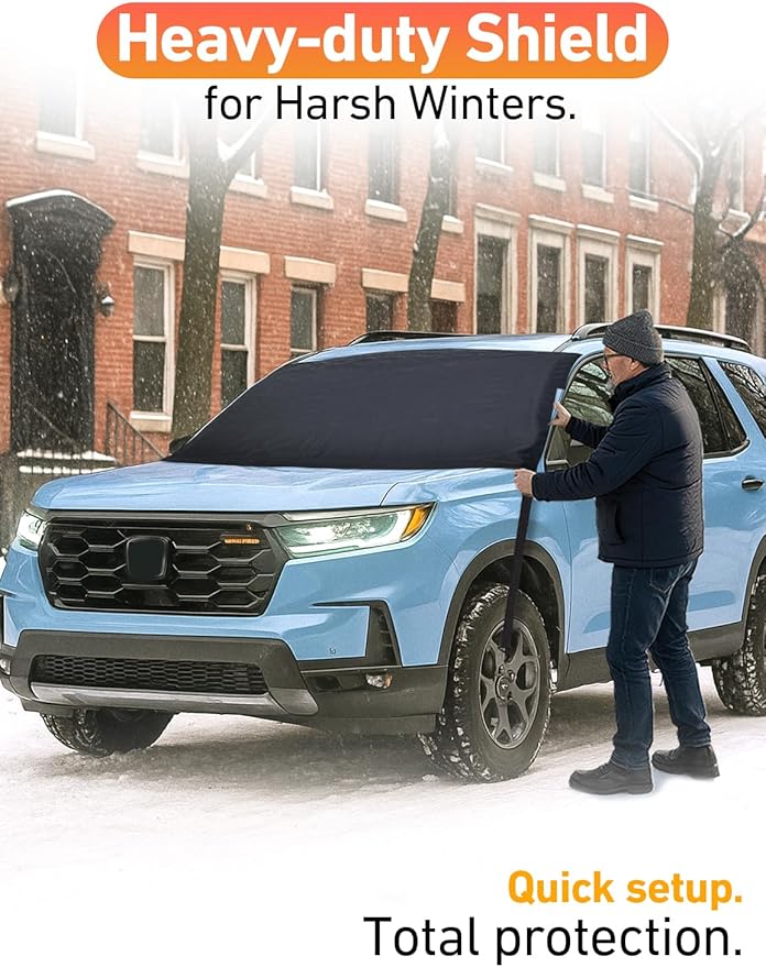 EcoNour Car Snow Cover Compatible for Honda Pilot | Windshield Cover for Ice and Snow with S-Hook Straps | Heavy-Duty 600D Oxford Winter Car Cover, Waterproof & Anti-Slip