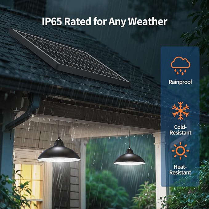 Lightonight Solar Pendant Lights IP65 Weatherproof Dusk to Dawn Solar Shed Lamp with Remote Controller for Outdoor Gazebo Barn Chicken Coop Bullpen Pig Pen Stables Tents