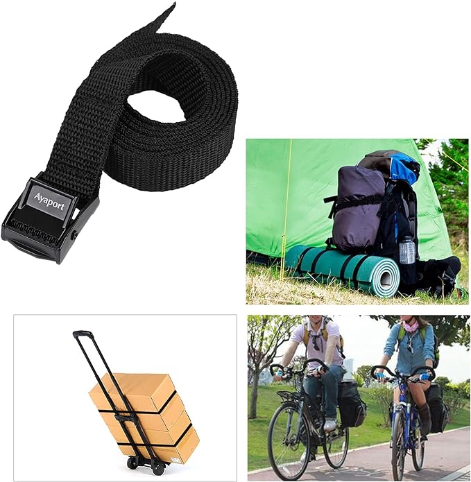 Ayaport Lashing Straps with Buckles Adjustable Cam Buckle Tie Down Cinch Strap for Packing Black 4 Pack