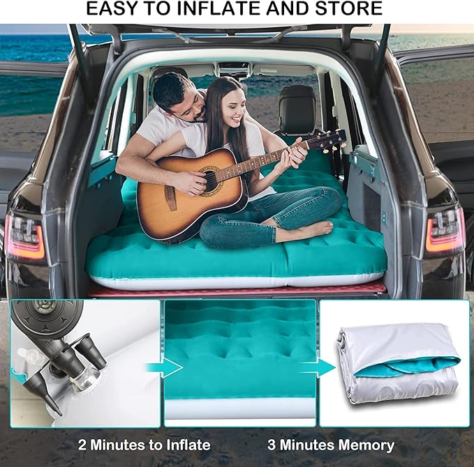 SUV Air Mattress,Thickened Flocked Camping Bed for Car,Includes Electric Pump & 2 Foot Pedals,Portable Inflatable car Mattress (Blue)