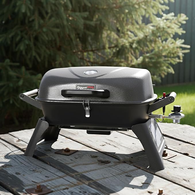 Royal Gourmet GT2006 Portable Tabletop Gas Grill, 12,000 BTU Output for Outdoor Camping, Foldable Legs, Piezo Ignition, Built-in Thermometer, for Tailgates and Camping Trips, Dark Gray