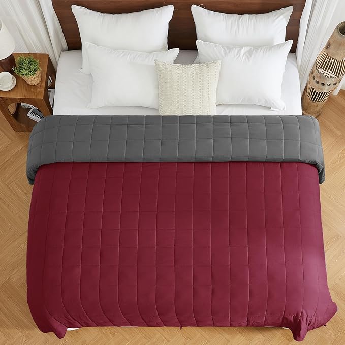King Size Weighted Blanket for Adults (25 lbs, 80” x 87”, Red Grey) Cooling Heavy Blanket for Sleeping Perfect for 240-260 lbs, Breathable Blanket for Adults & Couple All Season, Machine Washable