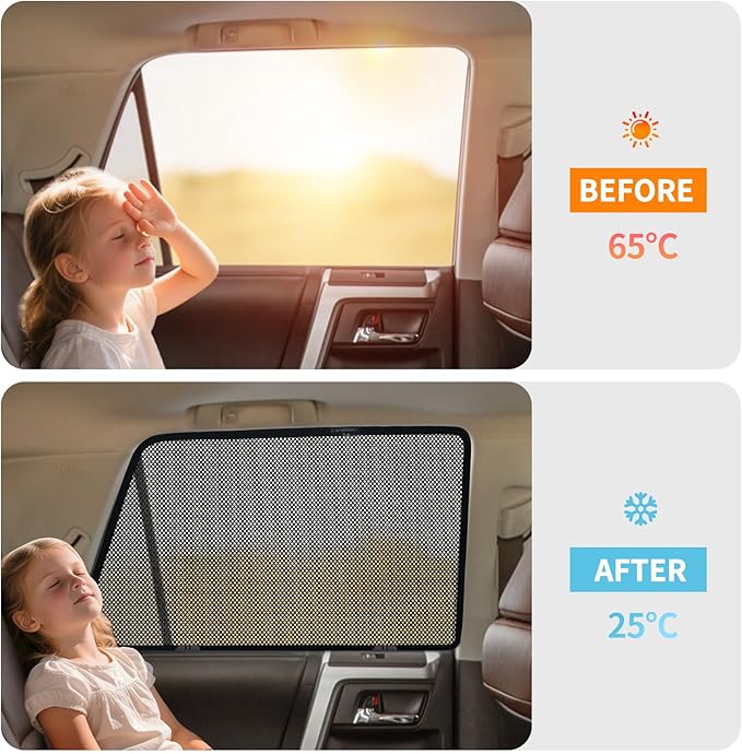 4Runner Specific Side Window Sun Shades, 2011-2023 Vehicle Interior Shade for Baby Mesh Covers, Breathable, UV Protection and Heat Insulation (4Runner(2011-2023), Front+Rear side-4pcs)