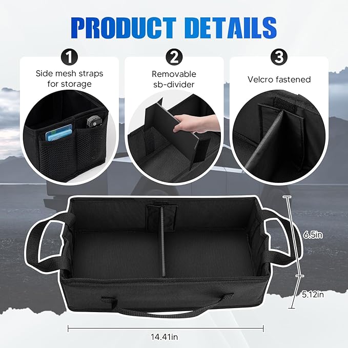 Cybertruck 1st Row Under Seat Front Storage Box 2PCS - Truck Under Seat Tool Box for 2024 Tesla Cybertruck with Removable Dividers, 600D Oxford Cloth, Cybertruck accessories Mesh Organizer