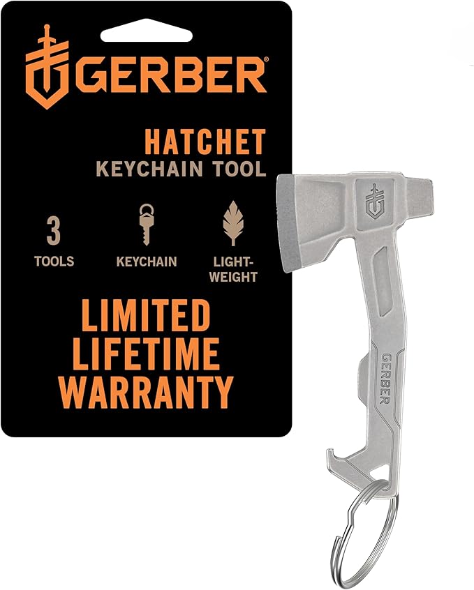 Gerber Gear Hatchet Keychain 3-in-1 Multitool, Clips to Pocket or Keychain with Bottle Opener, Flathead Driver, Package Opener, EDC Gear for Everyday Carry