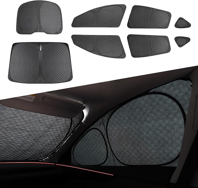 8PCS Upgraded for Tesla Model Y Juniper Window Shade Covers Thicker 5-Layer Material Sun Darker Windshield Sunshade Side Window Privacy Shade for Tesla Model Y Juniper Accessories 2026 2025