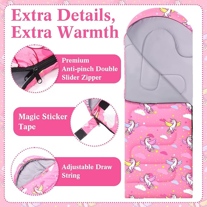 Camping Sleeping Bag for Kids 3 Season Warm Cool Cold Weather Waterproof Sleeping Sack for Boy Girl with Carry Bag Adult Travelling Outdoor Camping Gear Equipment