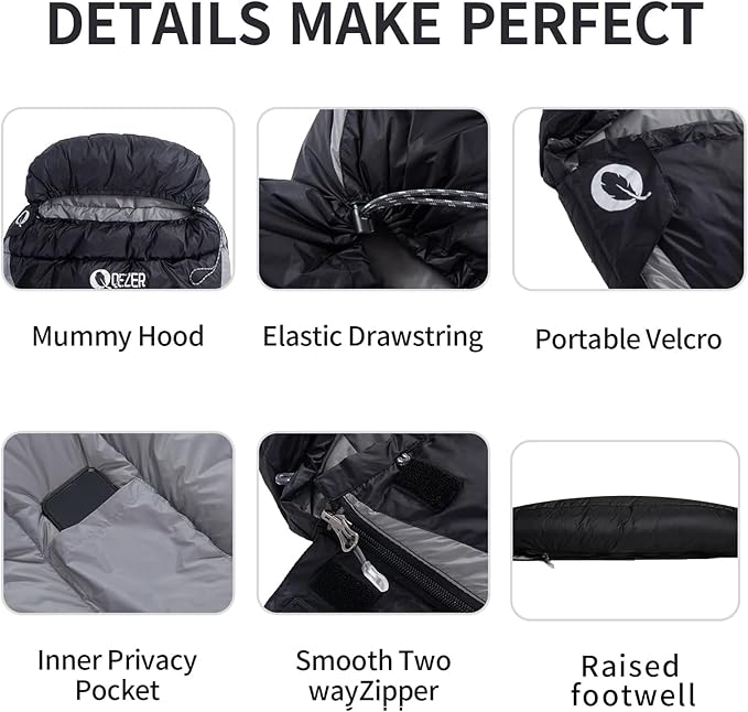 Down Sleeping Bag for Adults 600 Fill Power, Cold Weather Compact Ultralight All Seasons Sleeping Bag for Backpacking, Camping, Hiking