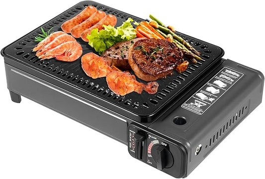 Portable Gas Grill Butane Stove, Portable Camping Grill Gas Stove Portable Tabletop bbq Grill Free Standing BBQ Grill with Grilling Net Carry Case for Camping Traveling Outdoor Cooking