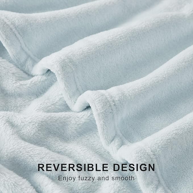 Hansleep Fleece Ice Blue Queen Blanket, Super Soft Flannel Fuzzy Plush Cozy Blanket for All Seasons, Ice Blue, Queen 90x90 Inches