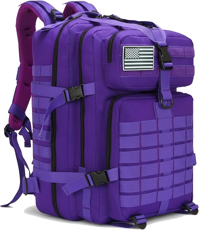 45L Military Tactical Backpack for Men & Women Bug Out Bag Assault pack Molle Daypack Hiking Trekking Rucksack(45L purple)