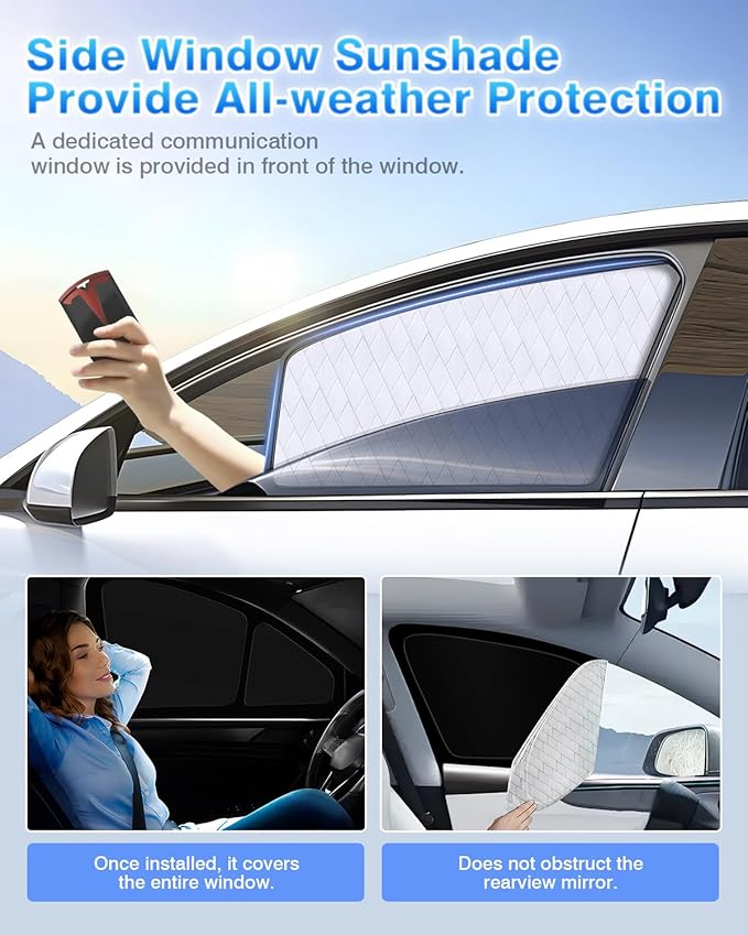 Full Set 8PCS Window Shades for Tesla Model Y Juniper 2025 2026 (Only fit for Model Y Juniper) (2 Sides Black) Accessories for Juniper Side Window Cover Privacy All Window Front Windshield Side Window