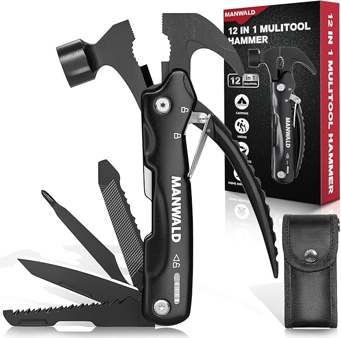 12 in 1 Multitool Hammer, Gifts for Dad, Camping Accessories Survival Gear, Cool Gadgets Gifts for Men, Husband, Boyfriends, Birthday Gifts for Women, Him