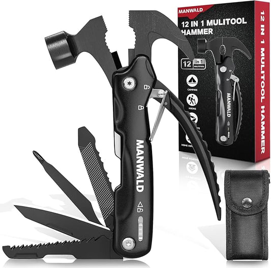 12 in 1 Multitool Hammer, Gifts for Dad, Camping Accessories Survival Gear, Cool Gadgets Gifts for Men, Husband, Boyfriends, Birthday Gifts for Women, Him