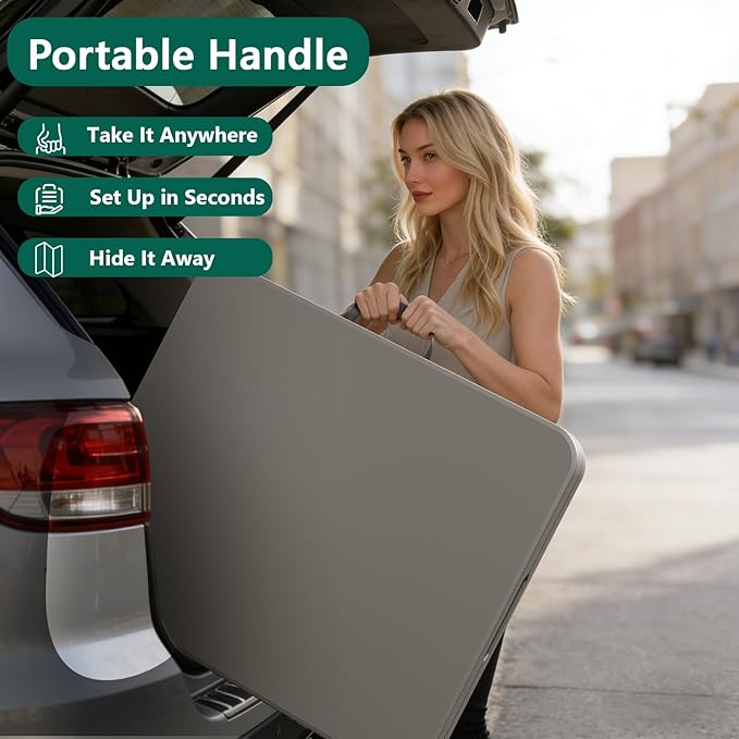 Folding Table 72" x 30" - Heavy Duty Plastic Table with Handle, Foldable&Portable, Fold-in-Half Utility Tables for Outdoor, Dining, Wedding, Events, Indoor, Picnic, Camping, Party, Khaki