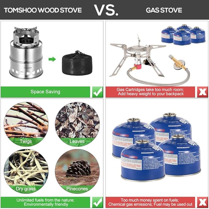 TOMSHOO Portable Folding Windproof Wood Burning Stove Compact Stainless Steel Alcohol Stove Outdoor Camping Hiking Backpacking Picnic BBQ