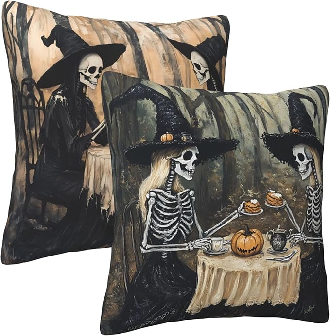 Vintage Skull Throw Pillow Covers 18x18 inch Set of 2 Pillow Case Cushion Cover for Home Sofa Couch Living Room Car Decor