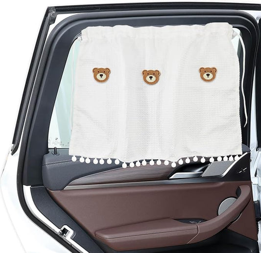 Car Side Window Sun Shade Privacy Curtain for Baby, Suction Cup Window Shade, 25"x18" Car Cartoon Sunshade Protector Heat Blocker Cover, Privacy Curtain for Kids Women (Three Bears)