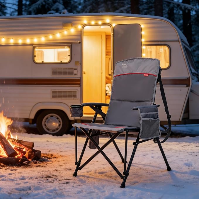 TIMBER RIDGE Oversized Heated Camping Chair with Lumbar Support, Portable Folding Chair Heavy Duty for Adults Supports 450 LBS for Outdoor Camping, Lawn, with High Back (Power Bank not Included)