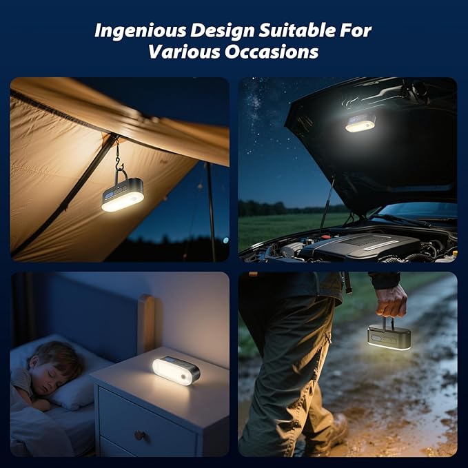 Clemas Portable LED Camping Lantern, Rechargeable Motion Sensor Lights, USB Lightweight Hanging Tent Lights, IPX5 Waterproof Emergency Magnet Light for Indoor Outdoor Power Outages Hiking Hurricane