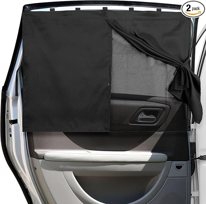 Car Window Shades, Double Layers Magnetic Car Sun Shade for Baby, Blackout/See Through Back Side Window Covers, Auto Window Curtains for UV Protection