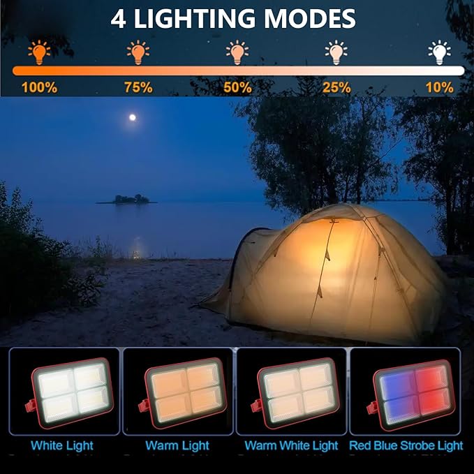 Solar Portable Rechargeable Work Light,16500mAh 200W Magnetic Flood Battery Work Light 15000LM Outdoor 400LED Camping Lights IP69 Ultra Waterproof for Job Site Repair,Camping, Hiking, Emergency