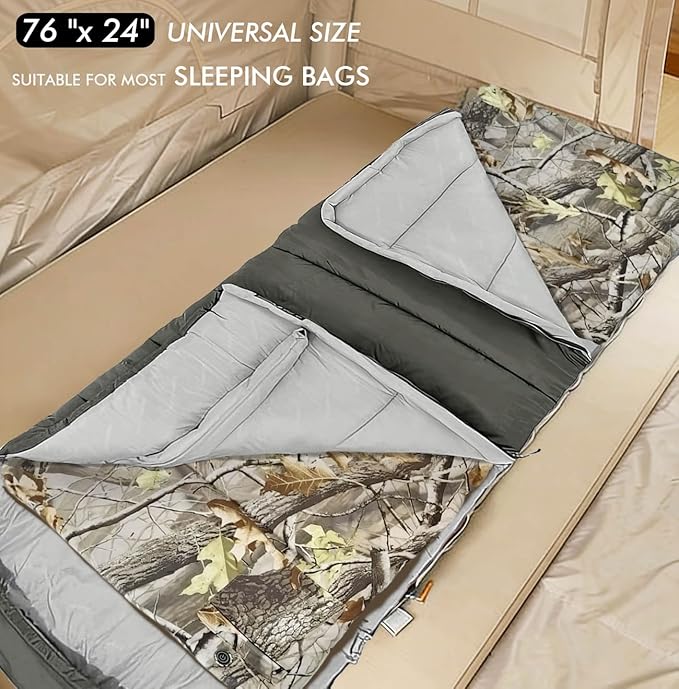 Heated Sleeping Bag pad, 3 Adjustable Temperature Levels, Operated by 5V/2A USB Power Supply(A-Woods, 76" x 24")