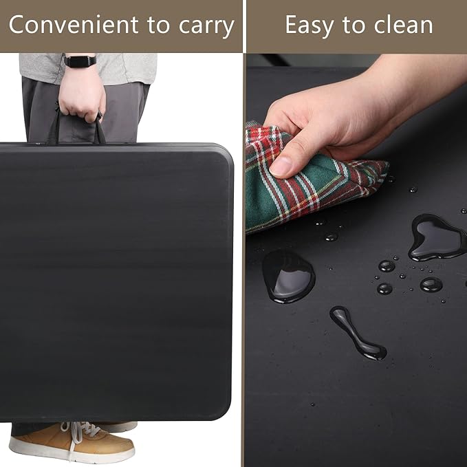 OS MOTOR 4ft Folding Table with Carry Handle, Portable Heavy Duty Plastic Utility Table with Steel Legs for Party, Wedding, Camping, Indoor, Outdoor Event, 48 Inch, Black