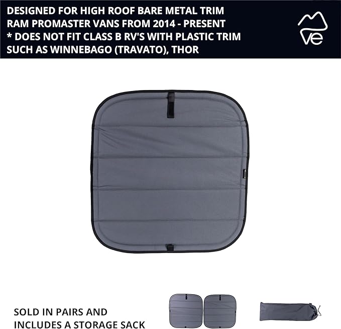 VanEssential Insulated Blackout Rear Door Window Covers Designed for RAM Promaster Bare Metal Window Frame Van Years 2014 to Current Model (Pair)- Charcoal Gray