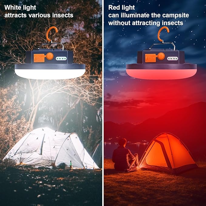 2025 Red Light Insect-Proof Camping Lamp10000mAh Rechargeable 3000LM Tent Camping Light, 6500K 24Hours Long Play Time , Outdoor Night Market Night Fishing Lantern (red（Remote）)