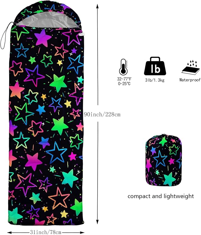 QOOMO Axolotl Cute Camping Sleeping Bags,3 Season Warm & Cool Weather,Lightweight,Waterproof Sleeping Bags for Adults & Kids,Traveling,and Outdoors