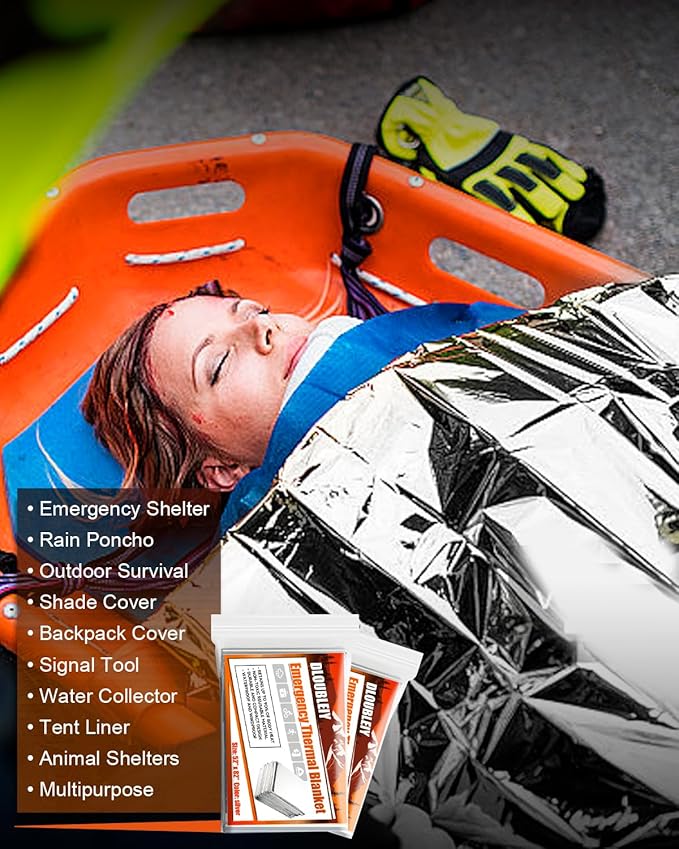 10-Pack Emergency Thermal Blankets, Heavy Duty Mylar Space Blanket with Ultimate Body Heat Retention for Camping Survival Kit, Car Emergency and Hiking, Waterproof & Windproof