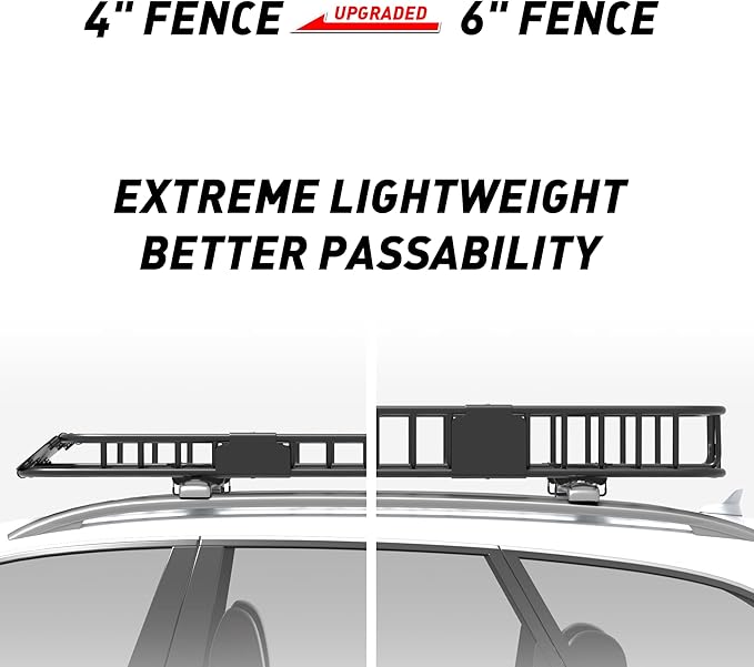 Wildroad Roof Rack Cargo Basket, Upgraded 4” Fence Wide Car Roof Basket Combo, 64"x 50"x 4" Universal Roof Cargo Carrier Basket with Cargo Bag, Cargo Net and Ratchet Straps Fits for SUV Truck Cars