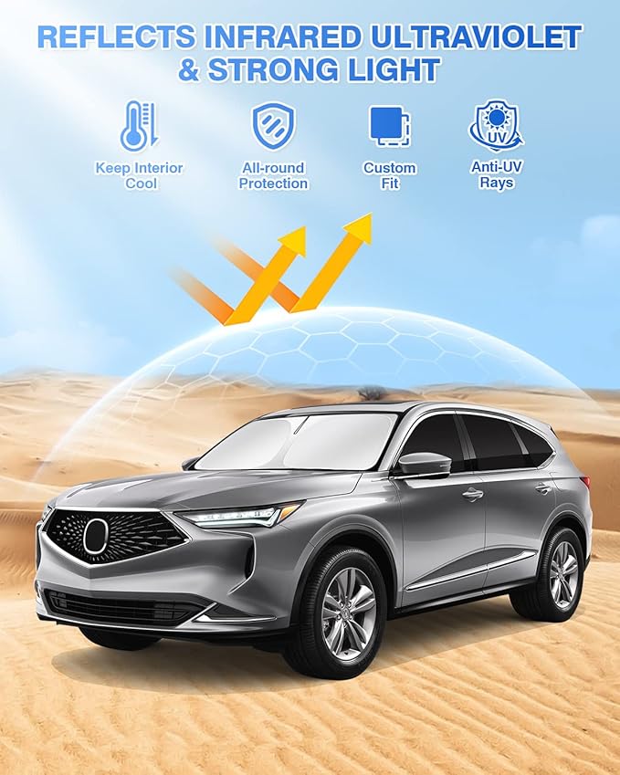 Canvcle Sunshade for 2021-2025 2026 Acura MDX Accessories Windshield Sun Shade Side Rear Window Shade Cover Sun Visor Shield Privacy Protection Keep Vehicle Cool Black 8PCS